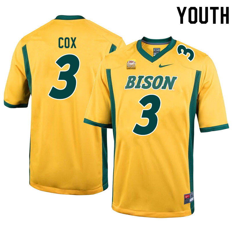 Youth #3 Jasir Cox North Dakota State Bison College Football Jerseys Sale-Yellow - Click Image to Close